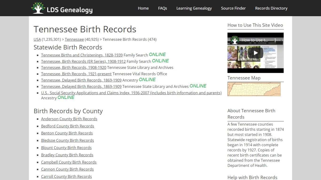 Tennessee Birth Records - LDS Genealogy