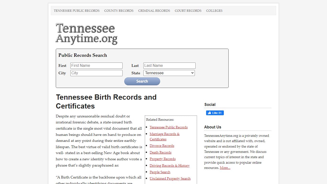 Tennessee Birth Records and Certificates